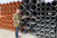 Multilayer drainage pipe, 100% recycled.  Centre layer is foamed.